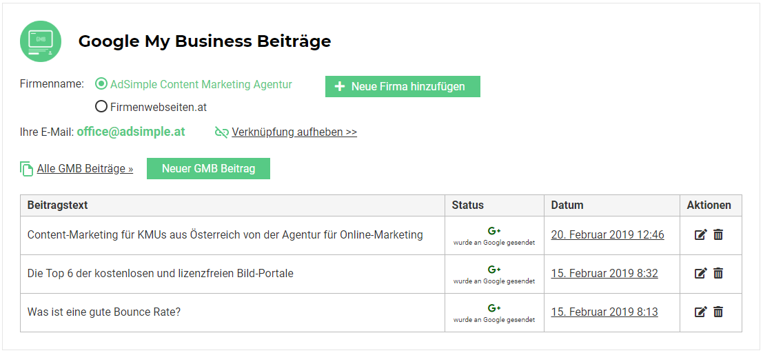AdSimple® Google My Business Beiträge