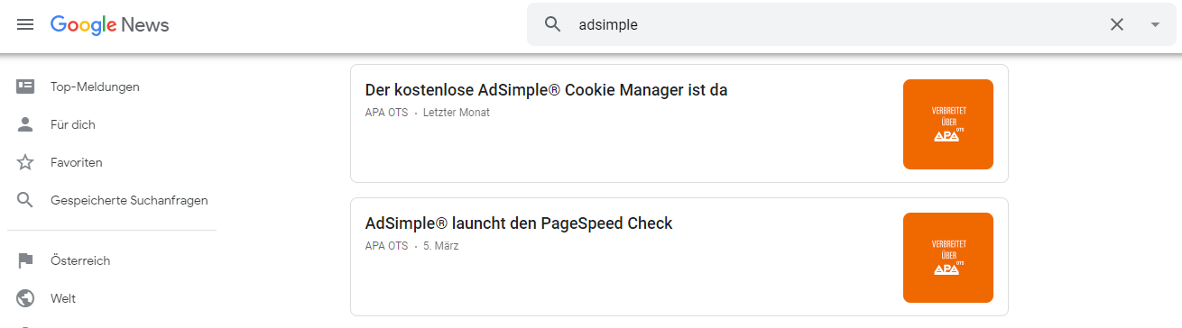 Pressemitteilungen können auch bei der Nachrichtensuchmaschine Google News erscheinen