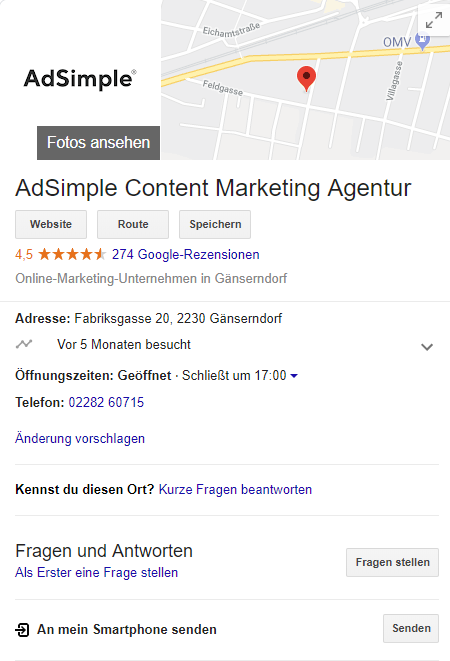 Im Google My Business Profil sehen User Ihre Bewertungen
