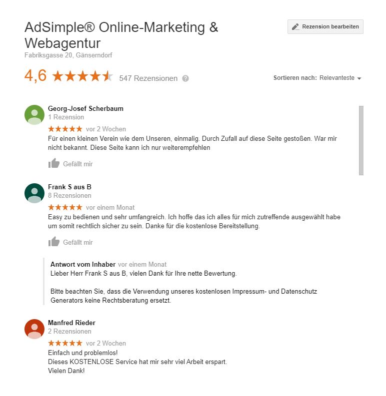 Positive Google-Rezensionen