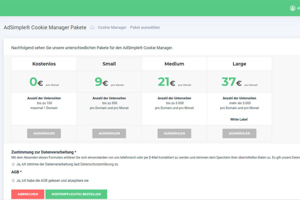 Wählen Sie das geeignete Paket aus