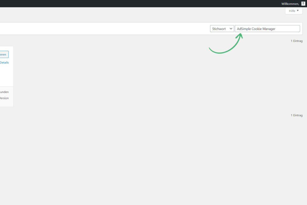 Geben Sie AdSimple Cookie Manager in die Suchleiste ein