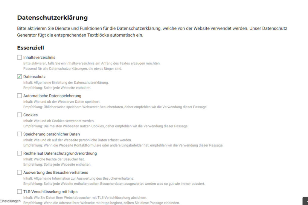 Wählen Sie jene Text-Bausteine, die Sie brauchen