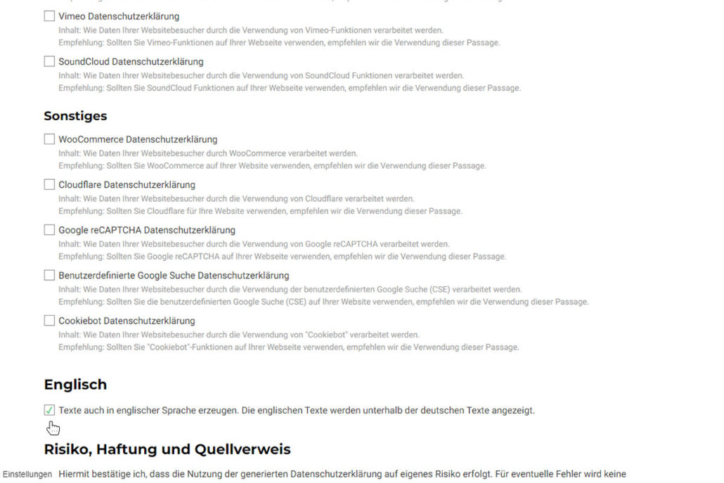 Sie können die Texte auch auf Englisch generieren