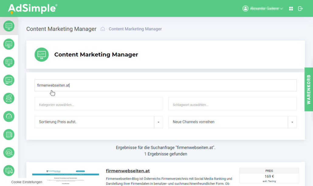 Suchen Sie nach den passenden Websites