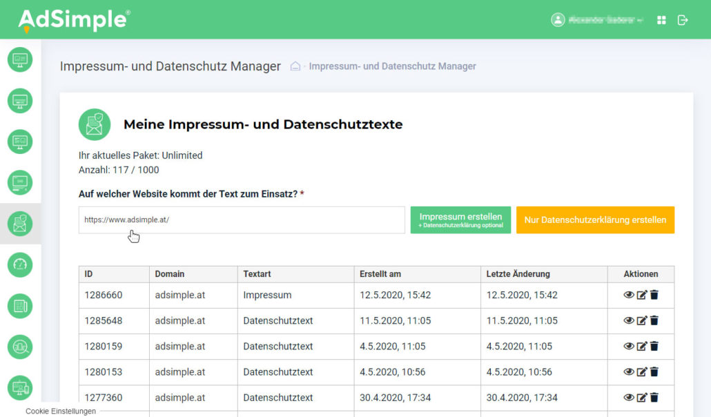 Geben Sie Ihre Domain in das Textfeld ein
