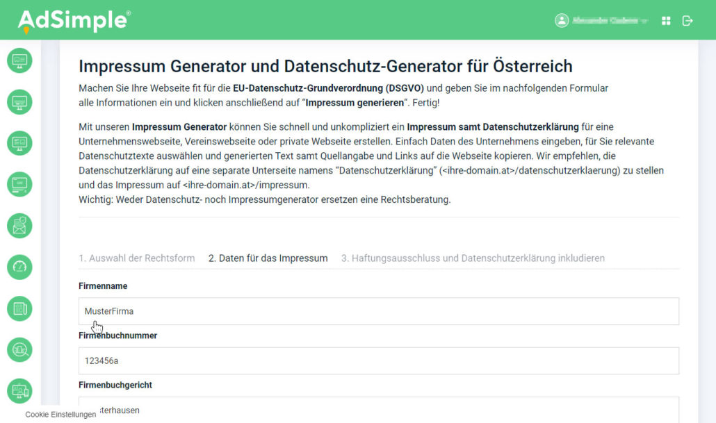 Füllen Sie alle Felder korrekt aus