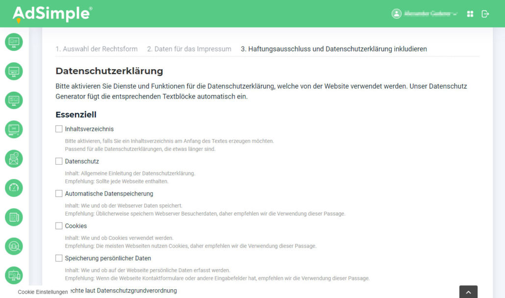 Wählen Sie jene Textbausteine, die Sie für Ihre Website brauchen