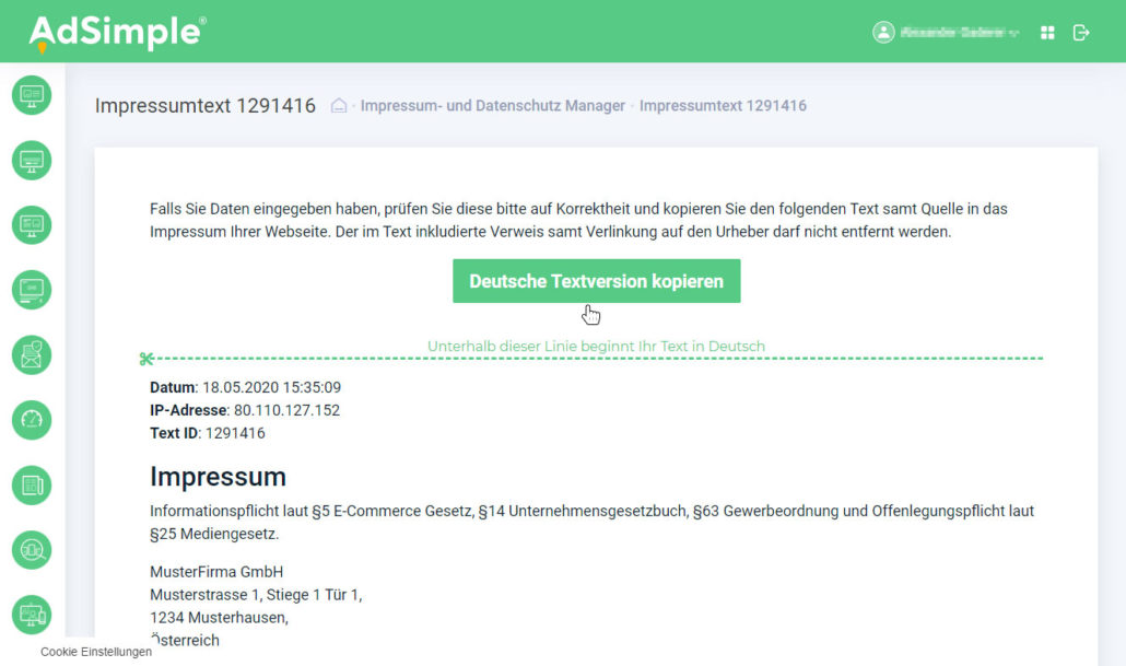 Klicken Sie auf den grünen Button