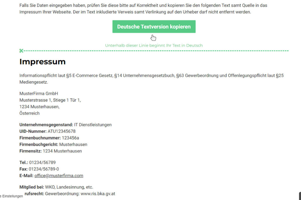 Jetzt noch auf "Deutsche Textversion kopieren" klicken