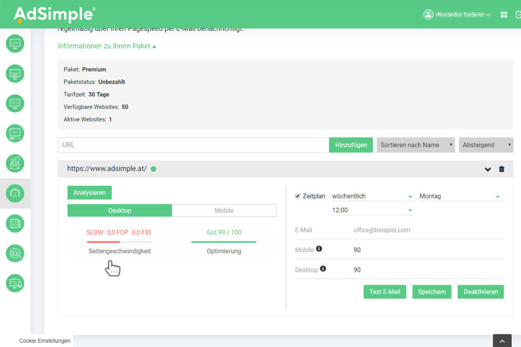 PageSpeed Check für die Desktopversion