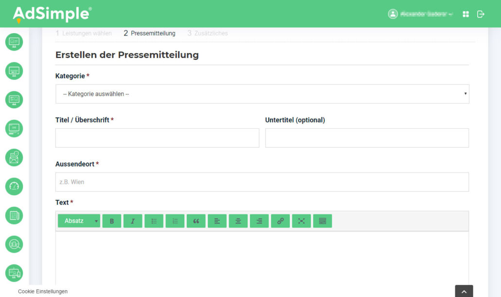 Füllen Sie alle Textfelder korrekt aus