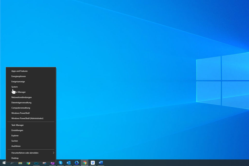 Klicken Sie auf das Windows-Symbol und dann auf "System"