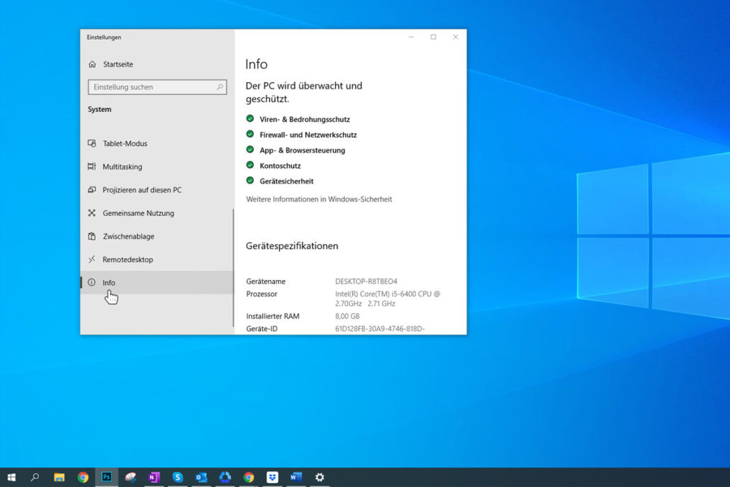 Wählen Sie die Kategorie "Info"