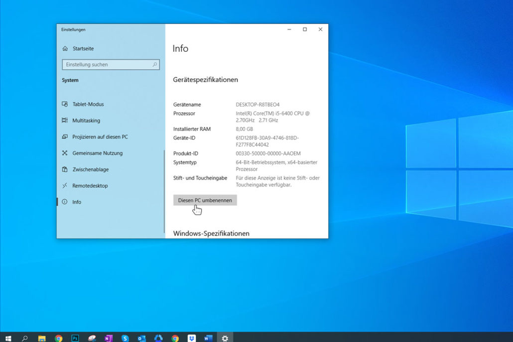 Klicken Sie auf "Diesen PC umbenennen"