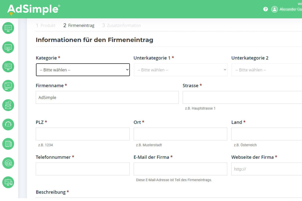 Erstellen Sie Ihren Firmenbeitrag