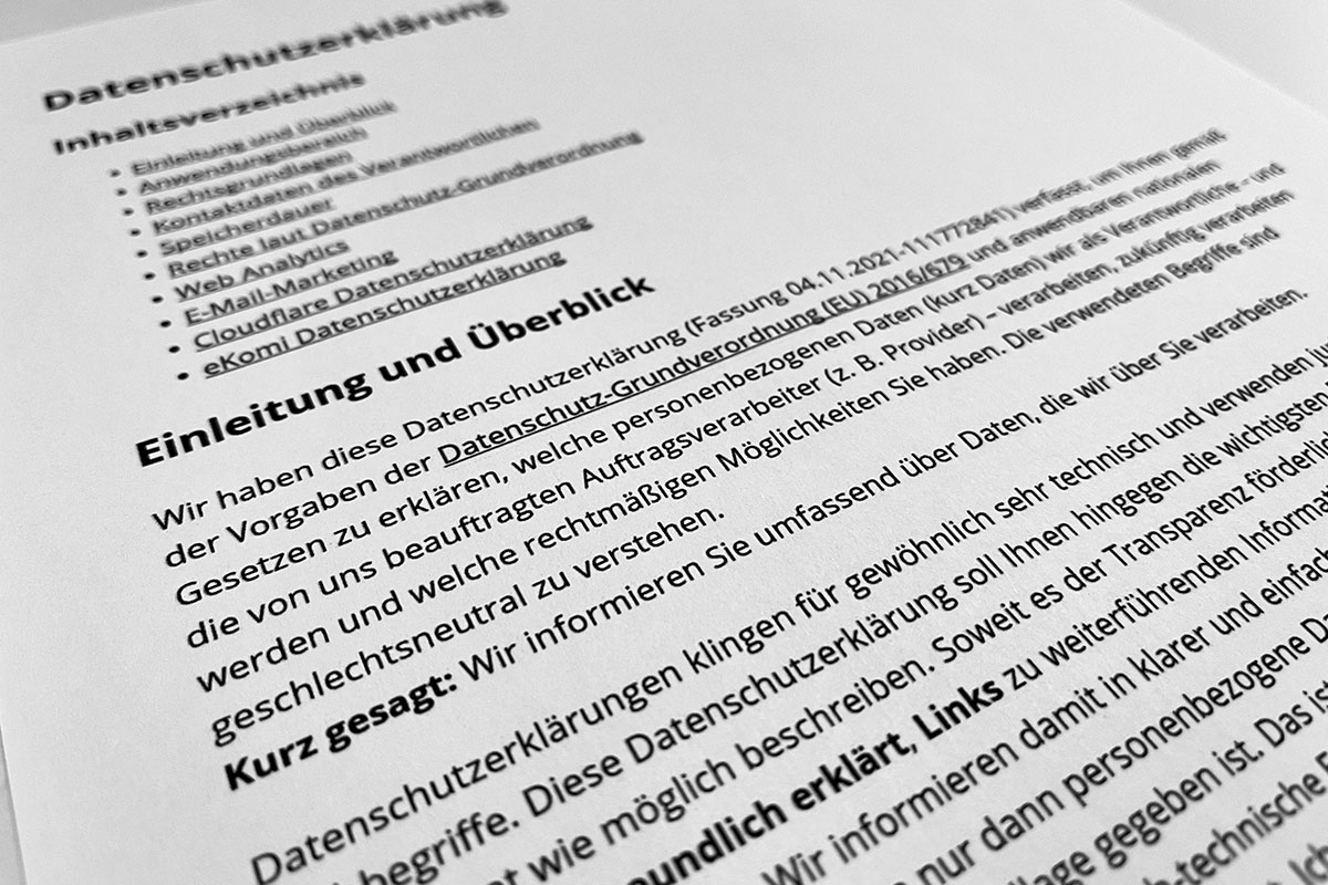 Ausgedruckte Datenschutzerklärung aus dem Datenschutz Generator von AdSimple