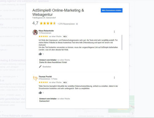 AdSimple sagt DANKE für über 1250 Google-Rezensionen