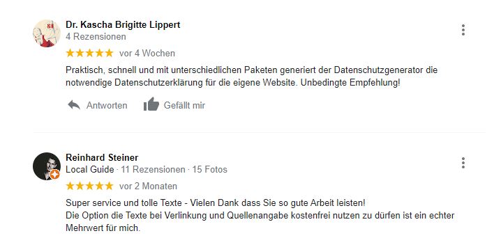 Positives Feedback von unseren Kunden